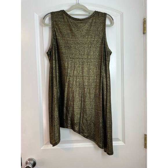 Eileen Fisher Metallic Gold Asymmetric Sleeveless Organic Linen Blouse Medium - Picture 6 of 8